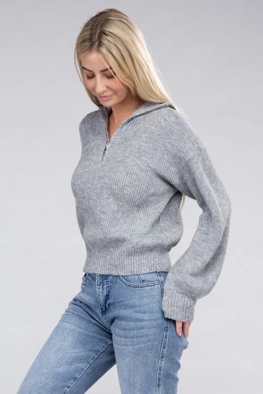 Easy-Wear Half-Zip Pullover Spaghetti Sleeve Top