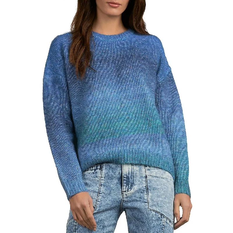 Elan Womens Crewneck Hi-Low Pullover Sweater Textured Knit Design