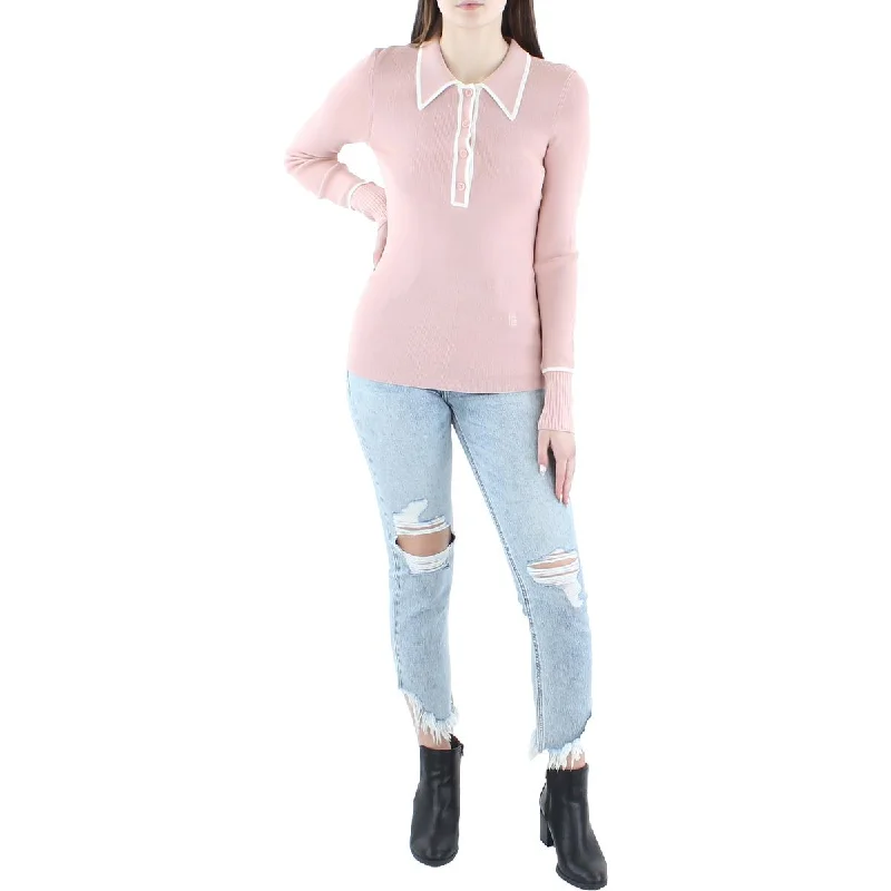 Equipment Femme Womens Julianne Collared Ribbed Knit Pullover Sweater Keyhole Neck Pullover