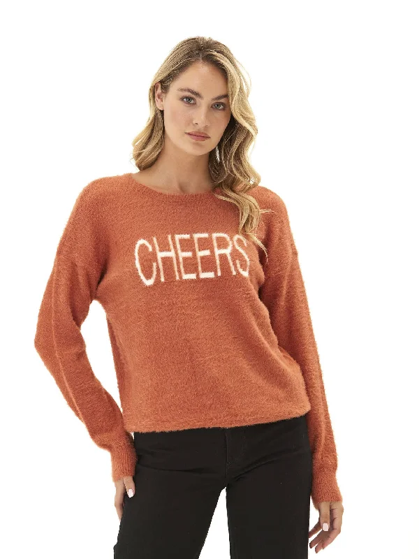 Fuzzy Knit Graphic Pullover Tapered Sleeve Pullover