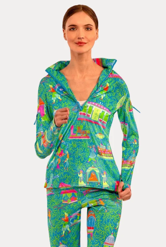 Gretchen Scott Half-Zip Pullover in Turquoise Tapered Sleeve Pullover