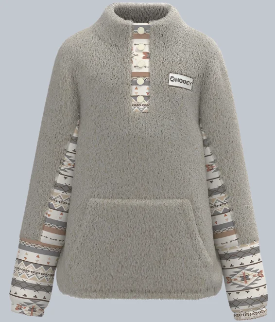 Hooey Women's Cream with Aztec Print Fleece Pullover HFP014CR Boat Neck Sweater