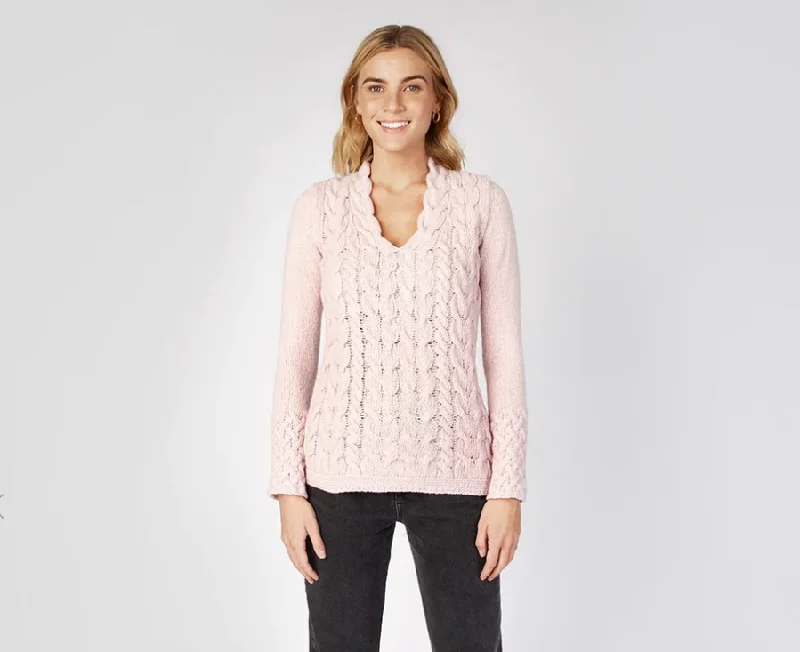 Wool Cashmere V-Neck Cable Pullover Sweater Lapel Neck Sweater