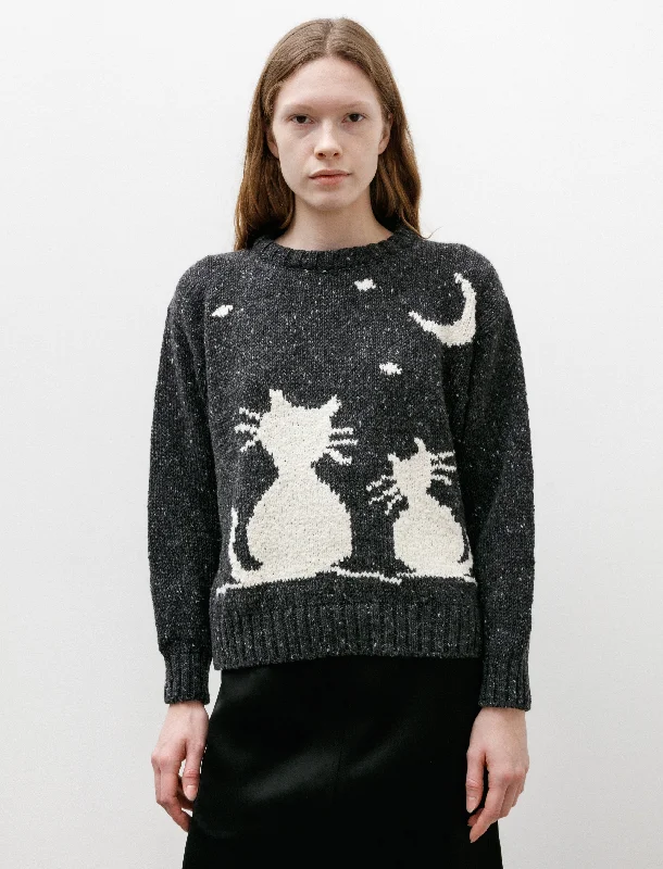 Cats Love Space Pullover Charcoal Ruffled Neck Pullover