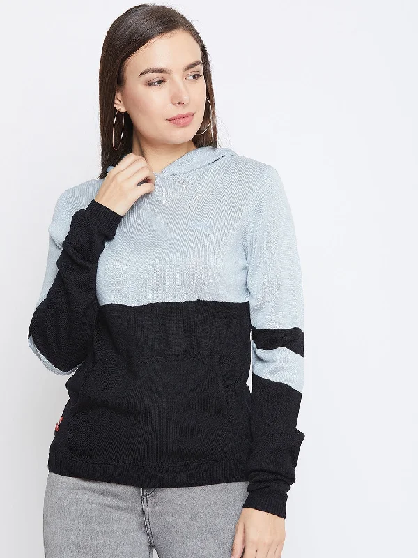 JUMP USA Women Solid Casual Hooded Pullover Ruffled Neck Pullover