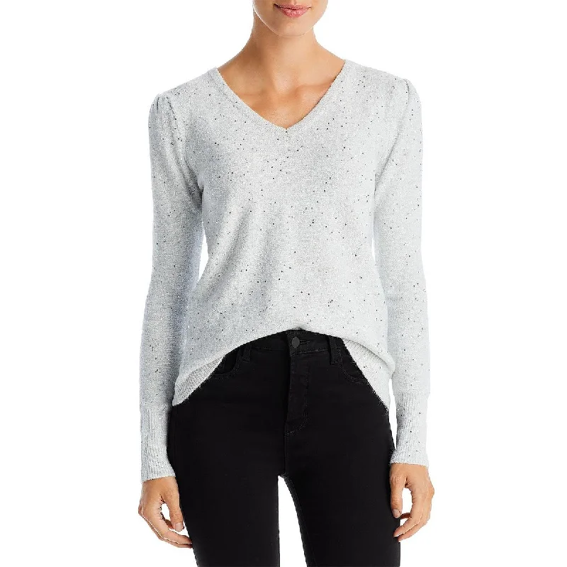Karl Lagerfeld Paris Womens Metallic V-Neck Pullover Sweater Port Neck Pullover