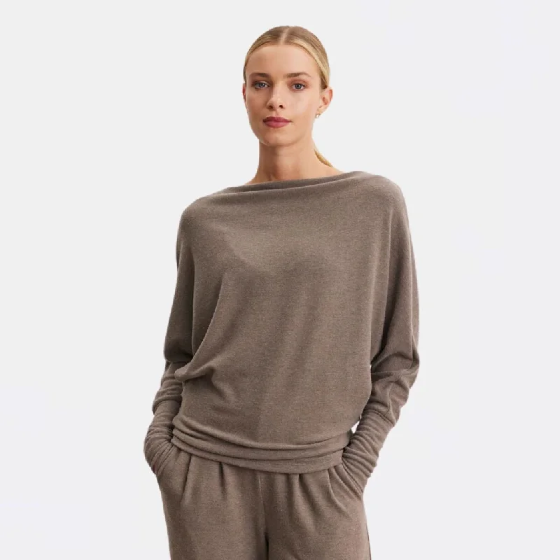 Kashmir Knit Pullover (Mocha) Bishop Sleeve Elegant