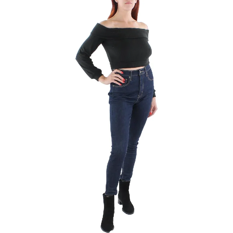 Kingston Grey Womens Juniors ` Knit Off-The-Shoulder Pullover Sweater Asymmetrical Neck Pullover