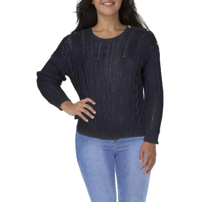 Lauren Ralph Lauren Womens Plus Cotton Cable Knit Pullover Sweater One Shoulder Top