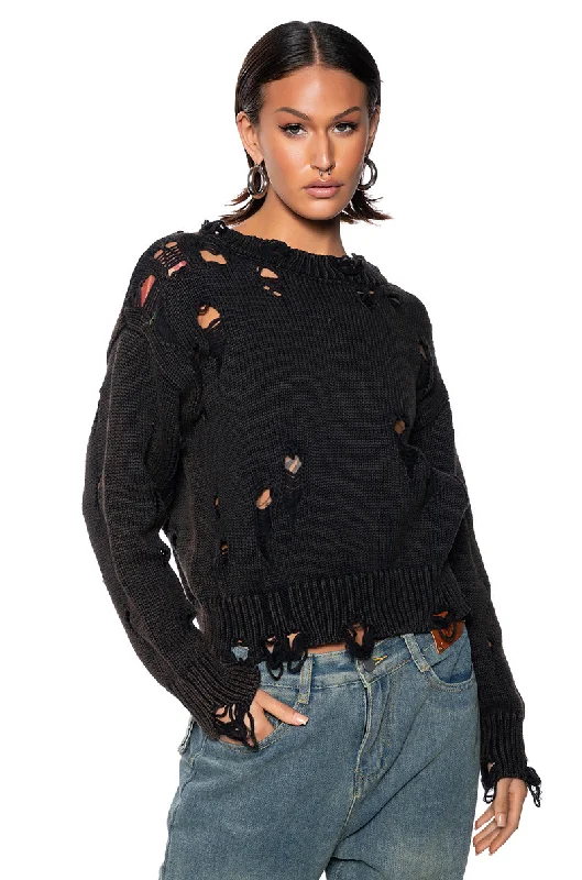 LOGAN DISTRESSED PULLOVER SWEATER Open Front Cardigan
