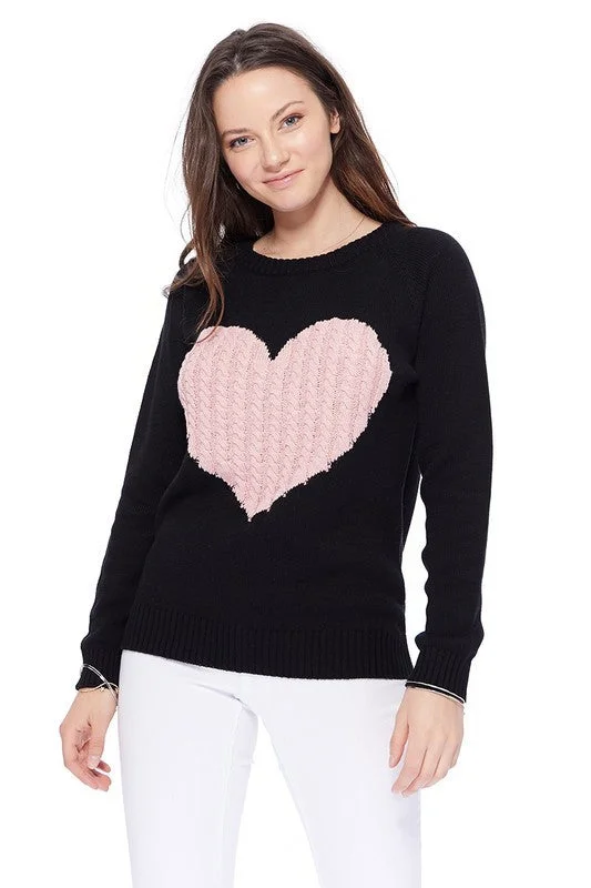 Love Heart Jacquard Round Neck Pullover Sweater Seamless Knit Pullover