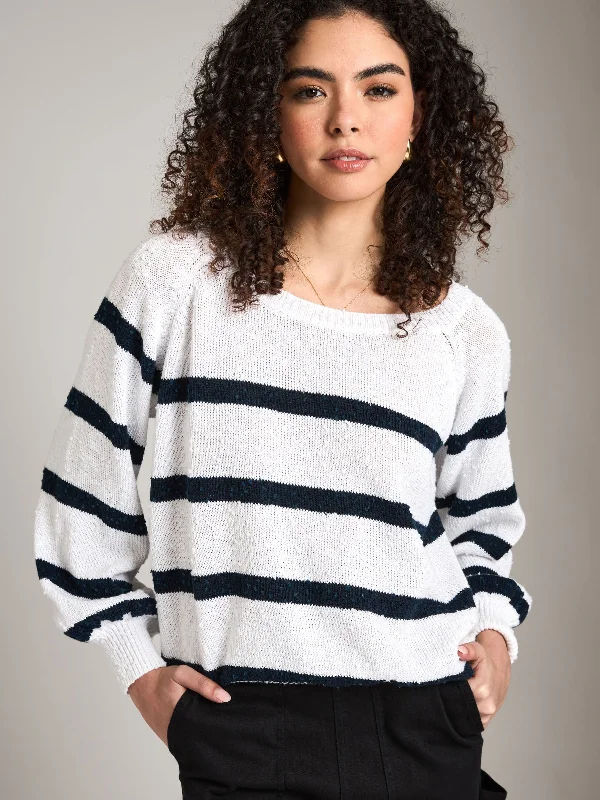 Stripe Erik Crew Raglan Pullover Bishop Sleeve Elegant