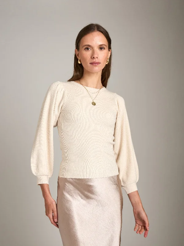 Zoe Puff Sleeve Pullover Seamless Knit Pullover