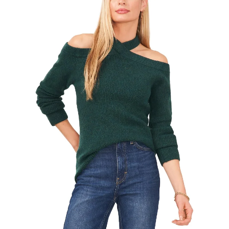 Sam and Jess Womens Cold Shoulder Knit Pullover Sweater Asymmetrical Neck Pullover