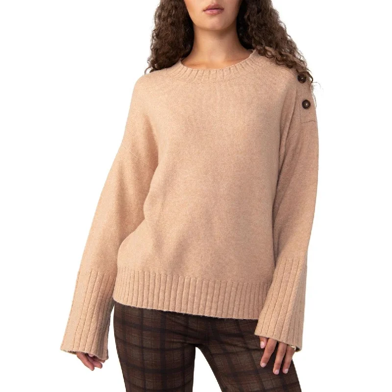 Sanctuary Clothing Womens Ribbed Trim Buttons Pullover Sweater Thin Wool Pullover