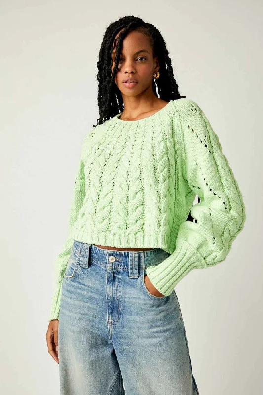 Free People Sandre Pullover in Green Light Deep Neck Pullover