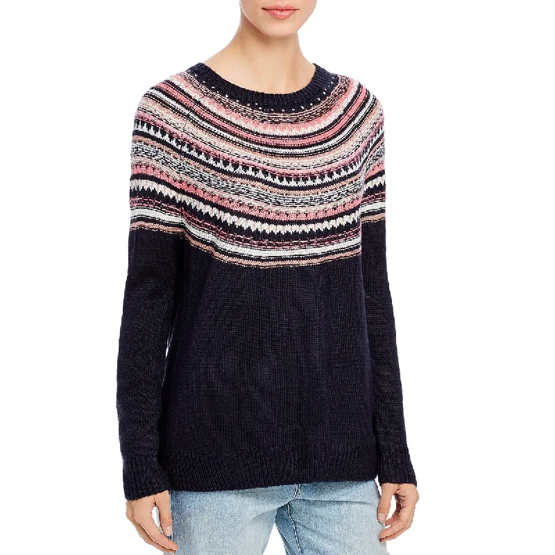 Single Thread Womens Fair Isle Crewneck Pullover Sweater Bardot Neck Top
