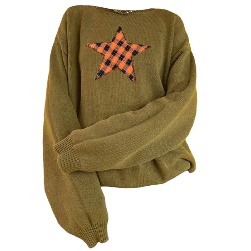 Star Patch Aesthetic Knit Pullover Spaghetti Sleeve Top