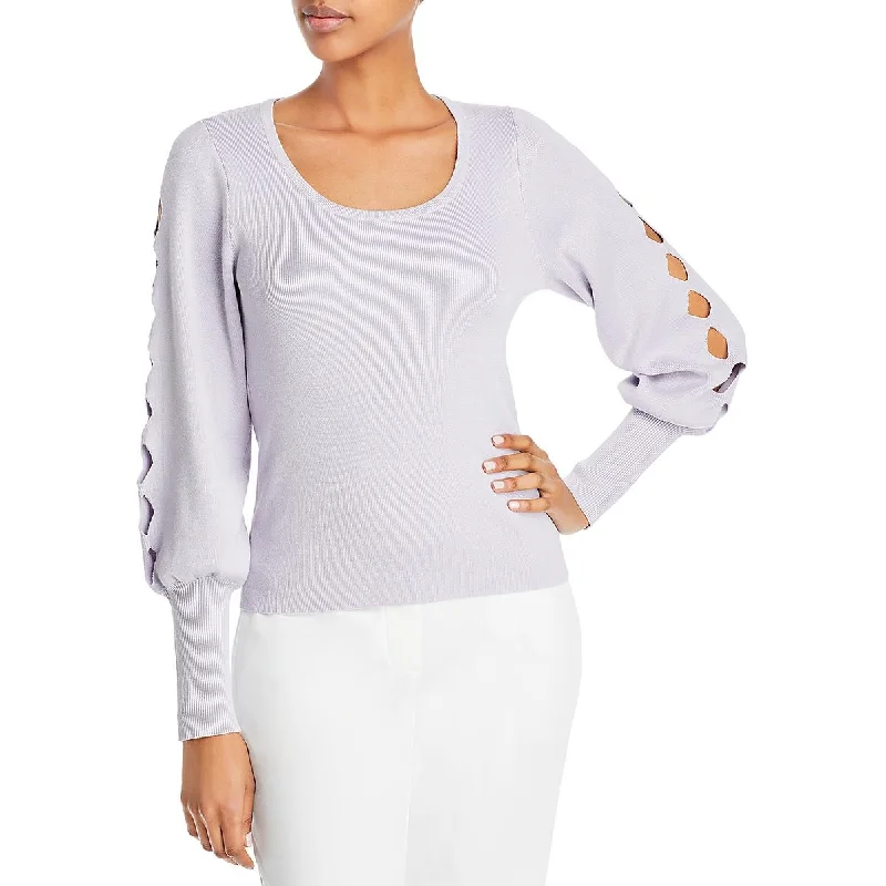 T Tahari Womens Cut-Out Ribbed Knit Pullover Sweater Puff Sleeve Stylish
