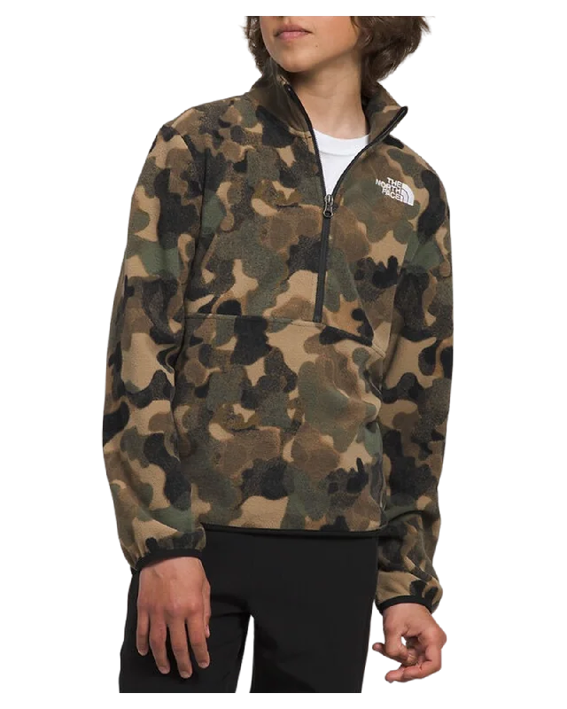 The North Face Teen Glacier 1/4 Zip Pullover - Utility Brown Camp Texture Small Print Square Neck Pullover