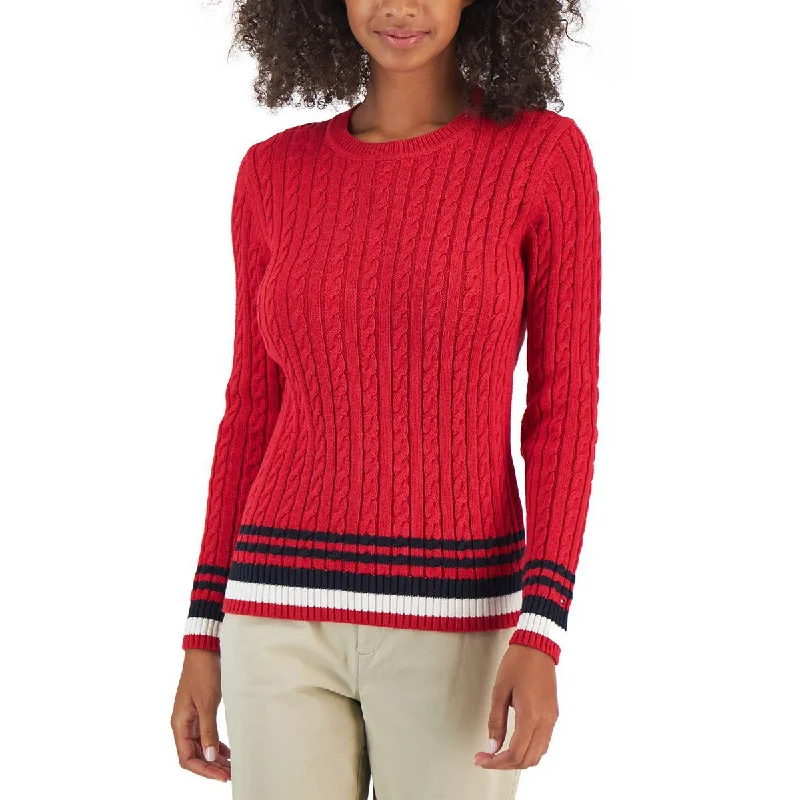 Tommy Hilfiger Womens Cable Knit Pullover Crewneck Sweater Boxy Neck Sweater