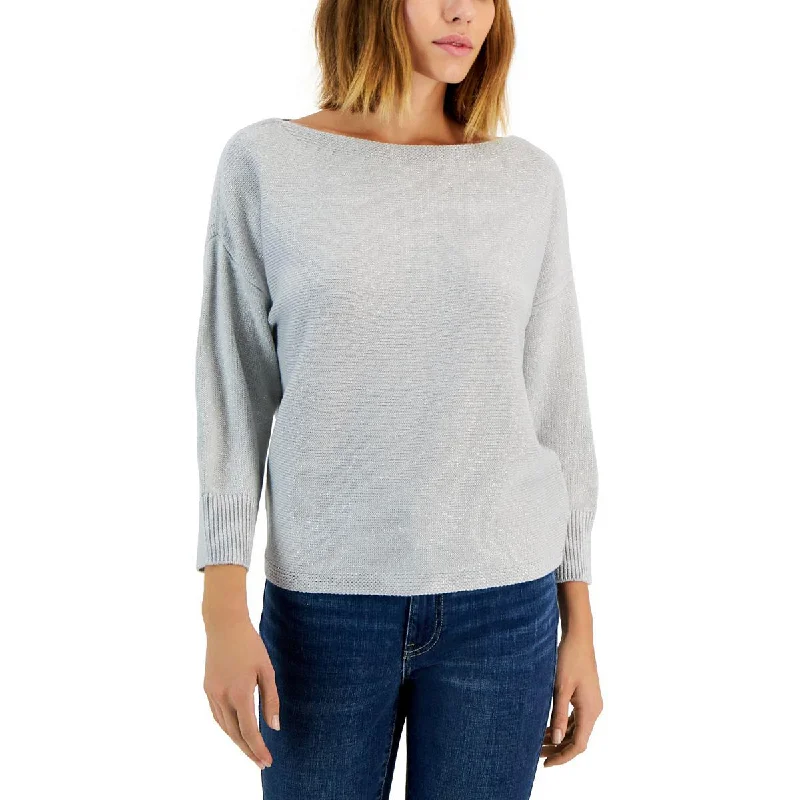 Tommy Hilfiger Womens Metallic Bateau Neck Pullover Sweater Set Sleeve Pullover