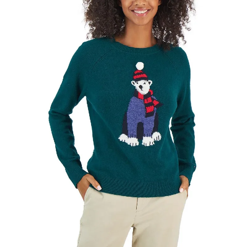 Tommy Hilfiger Womens Polar Bear Wool Blend Graphic Pullover Sweater Short Sleeve Top