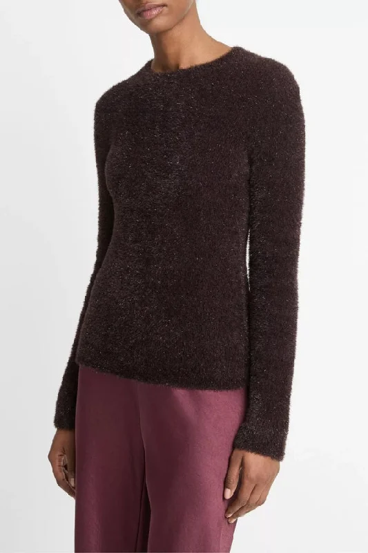 VINCE Metallic Eyelash Pullover Sweater Lantern Sleeve Elegant
