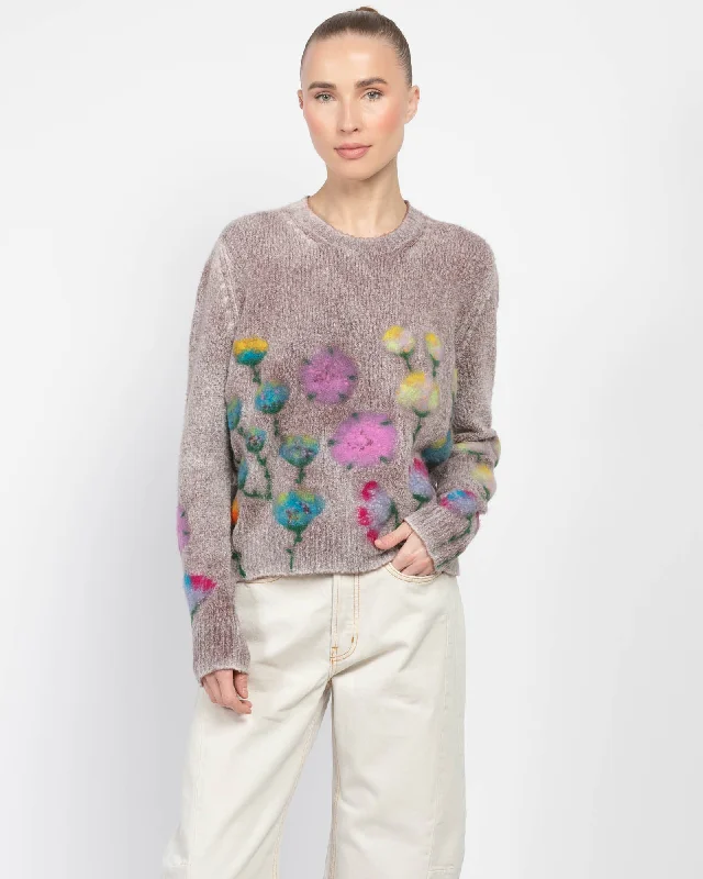 Pullover With Flowers Zipper Front Cardigan