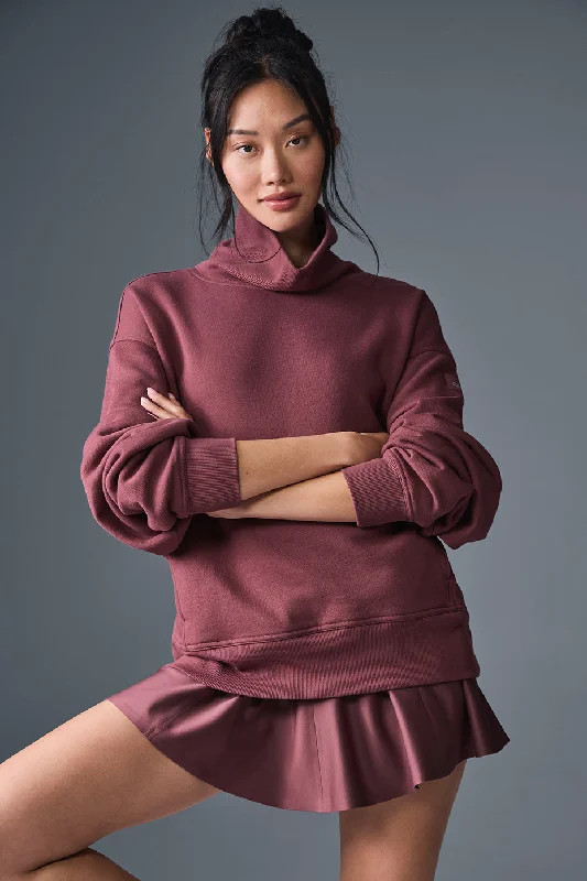 Hazy Mock Neck Pullover - Burgundy Truffle Scalloped Neck Pullover
