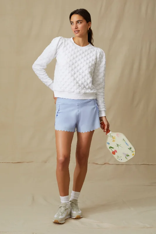 White Puff Sleeve Campbell Pullover Open Neck Pullover