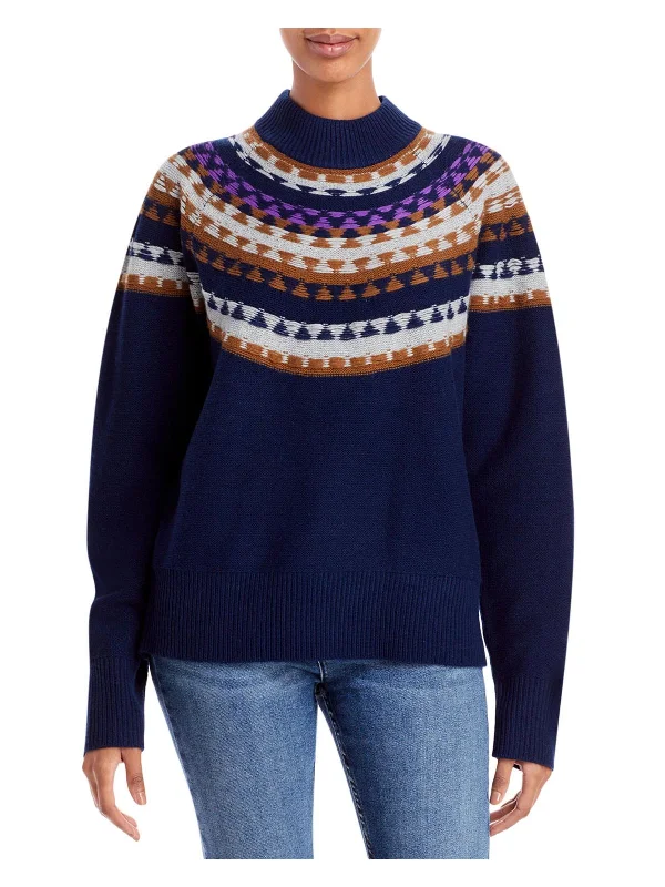 Womens Fairisle Wool Blend Pullover Sweater Plunging Neck Pullover