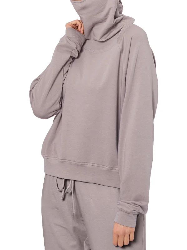 Womens Pullover Built-In Mask Crewneck Sweater Mock Neck Pullover