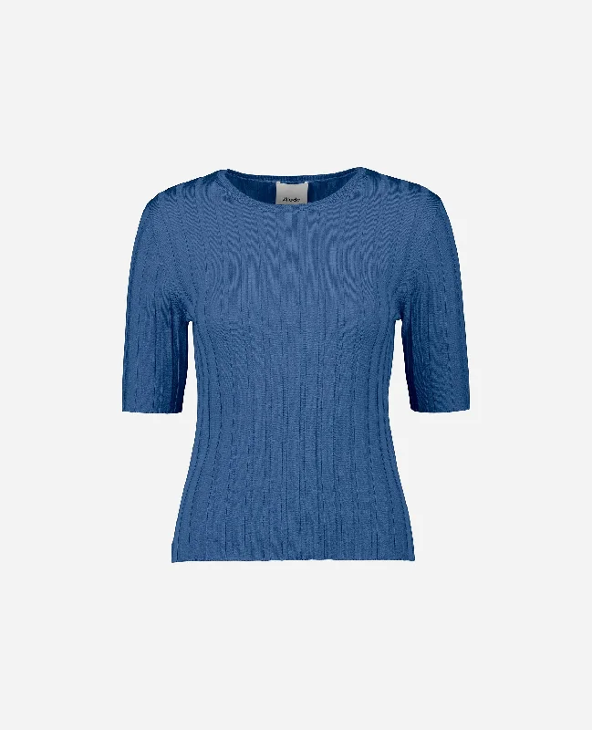 Rundhals Pullover aus Wolle in Blau