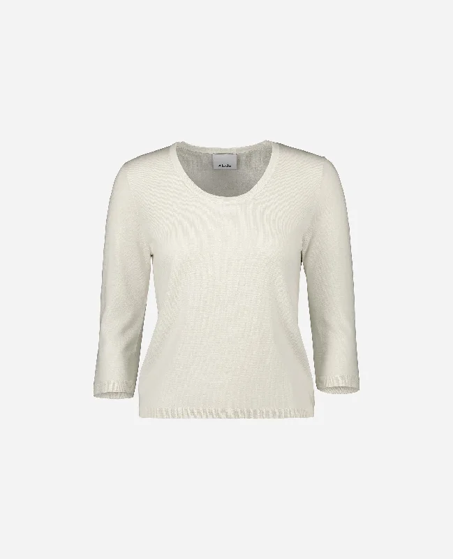 Rundhals Pullover aus Wolle in Creme