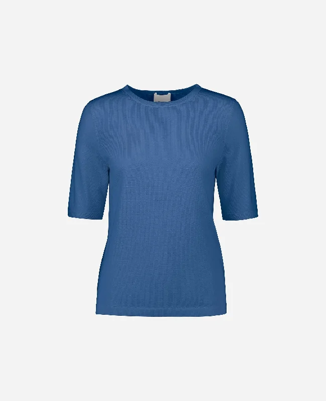 Rundhals Pullover aus Wolle in Blau