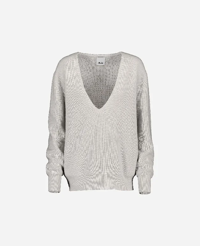 V-Pullover aus Cashmere-Mischung in Grau