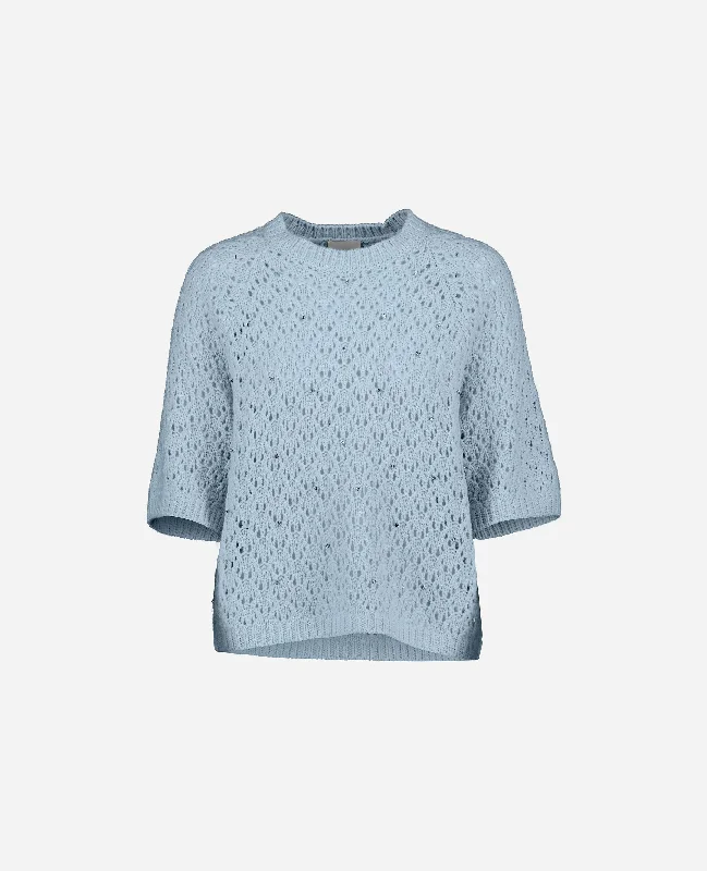 Rundhals Pullover aus Cashmere-Mischung in Blau