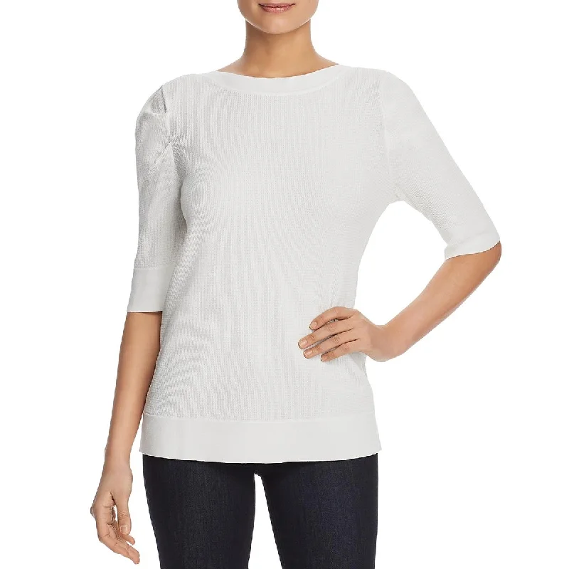 Calvin Klein Womens Textured Elbow Sleeve Pullover Sweater