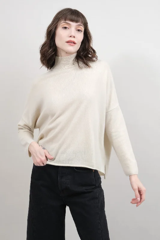 Cashmere High Neck Pullover Sweater in Ivory