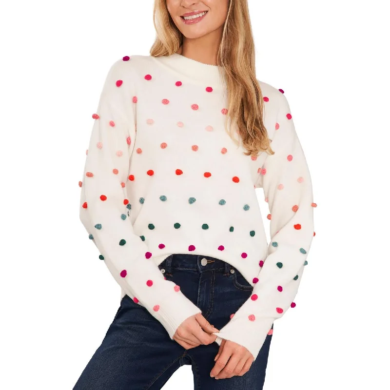 CeCe Womens Embellished Mock Neck Pullover Sweater