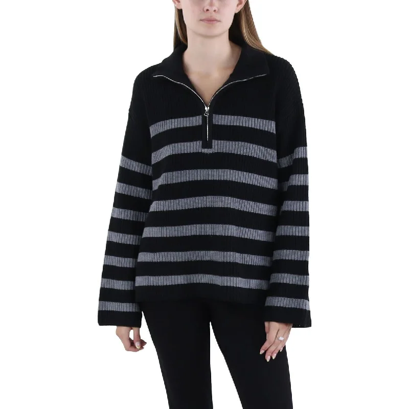 English Factory Womens Half Zip Crochet Pullover Sweater