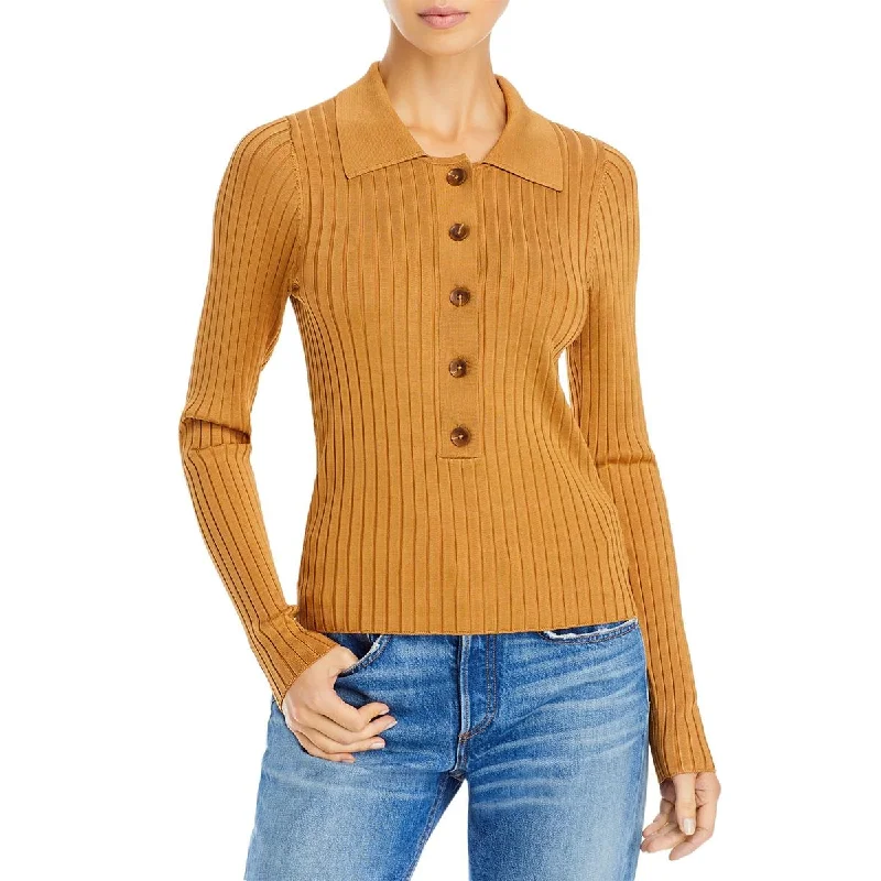 Good American Womens Plaited Polo Pullover Sweater