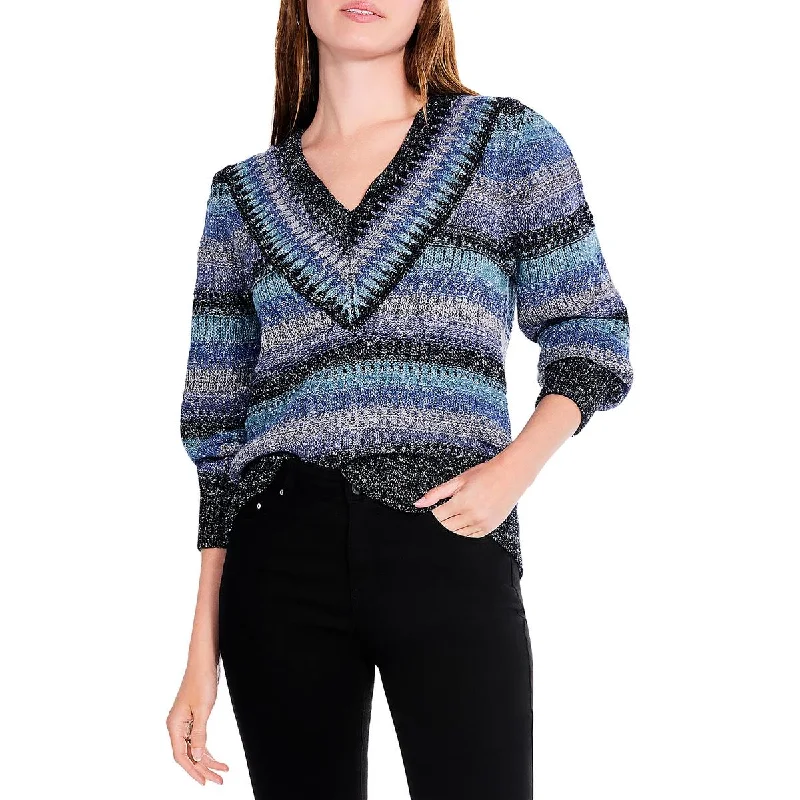 Nic + Zoe Womens Ribbed Stripes Pullover Sweater