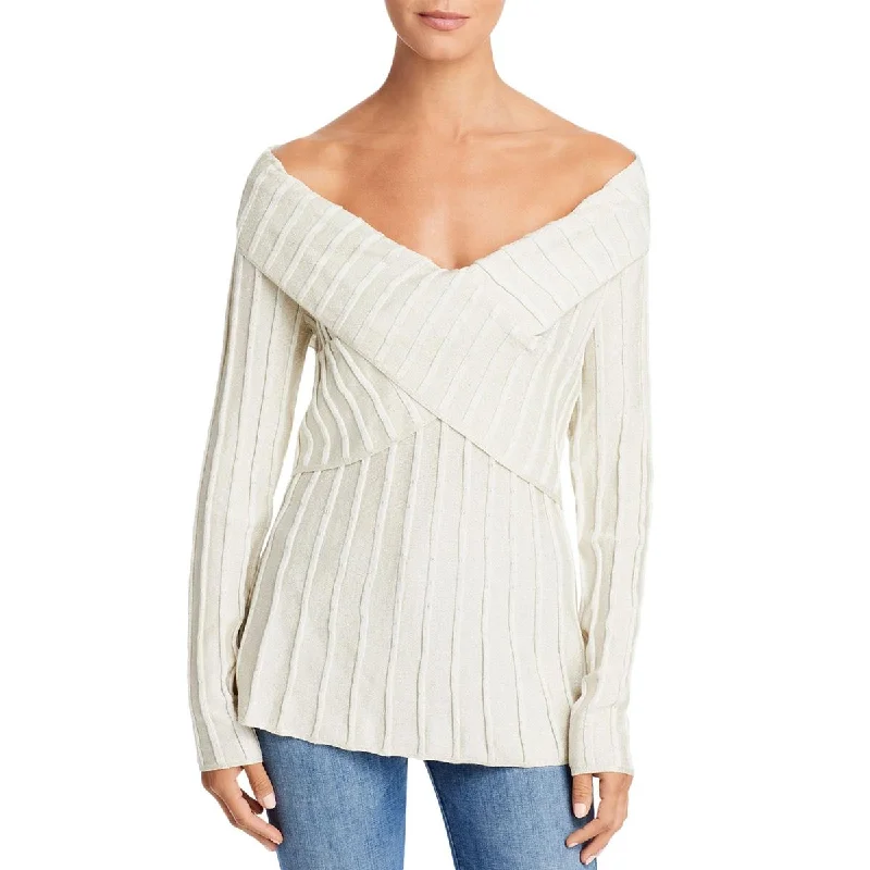 Single Thread Womens Lurex Off The Shoulder Pullover Sweater