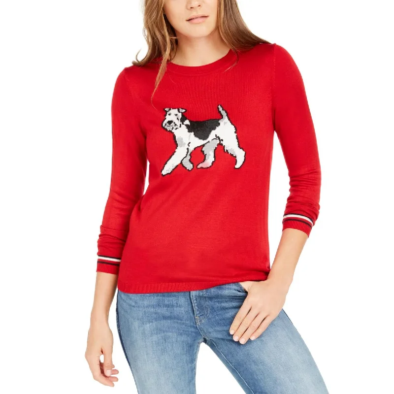 Tommy Hilfiger Womens Petites Terrier Crew Neck Holiday Pullover Sweater